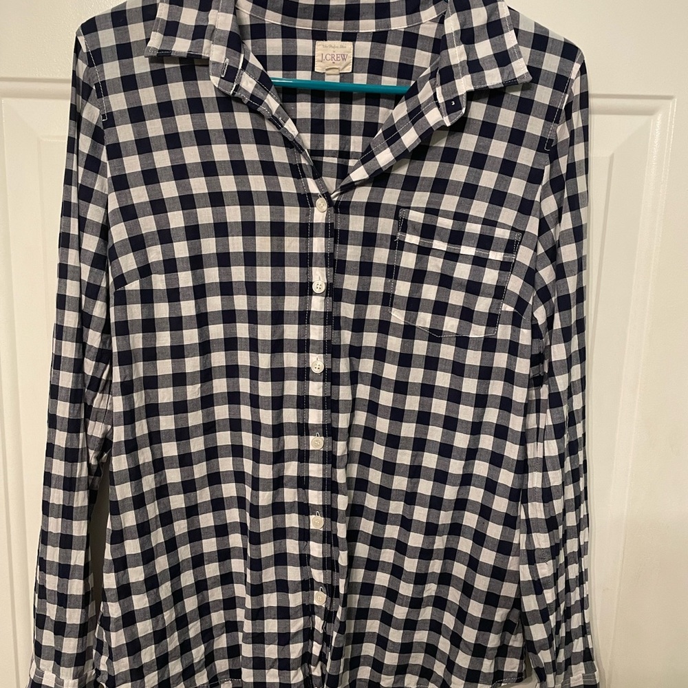 J Crew Perfect shirt.Size Small. Blue/white checkered print. Great condition.